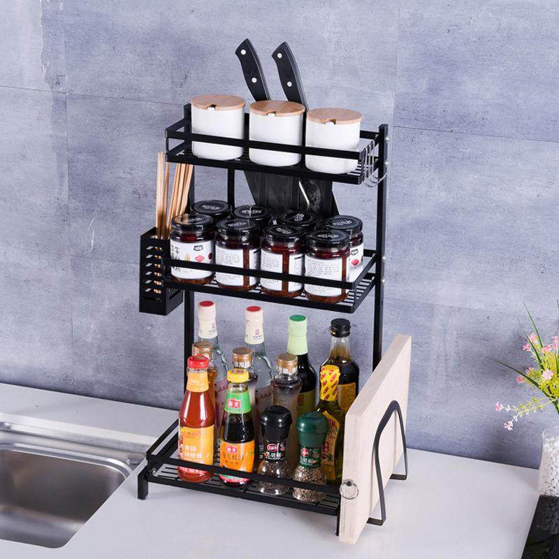厨房置物台面刀架家用多功二/三层层能不锈钢调味料架多梯架黑色