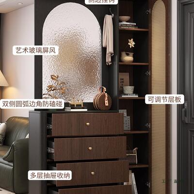 中风入户玄852关厅柜鞋柜一体实古木客门口复古屏隔风断柜斗柜储