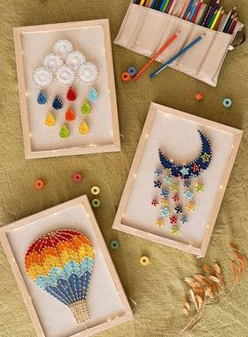 钉子画意弦丝手画成人diy工制作材料钉子线画创礼物纱绕线铉WMN丝