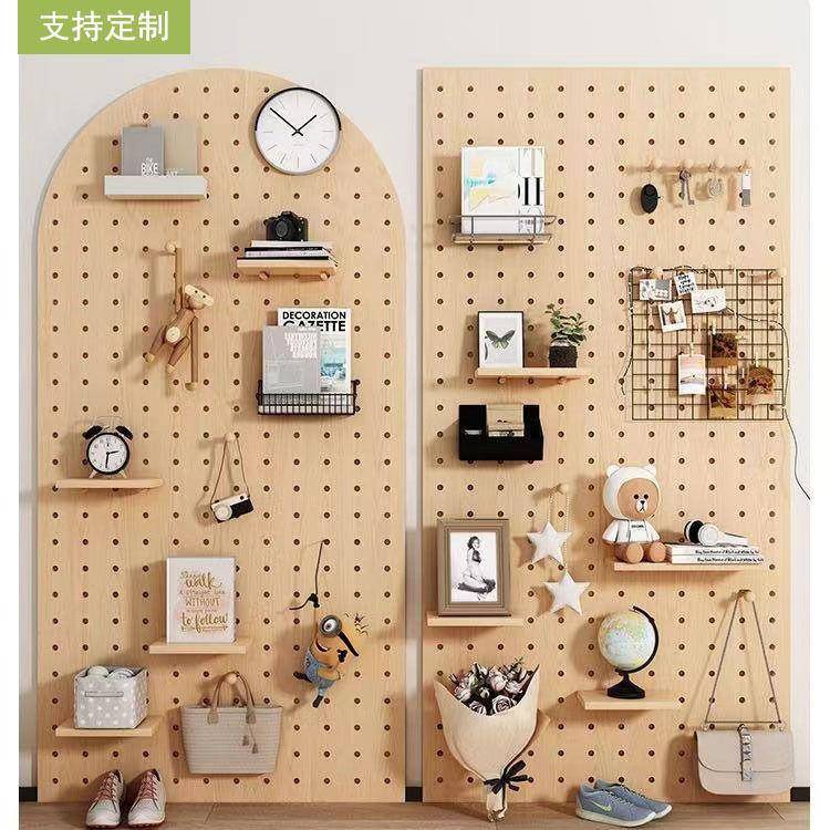 实木洞洞墙面板置物架墙隔板收纳架墙入壁展示架挂板上户玄厂家直