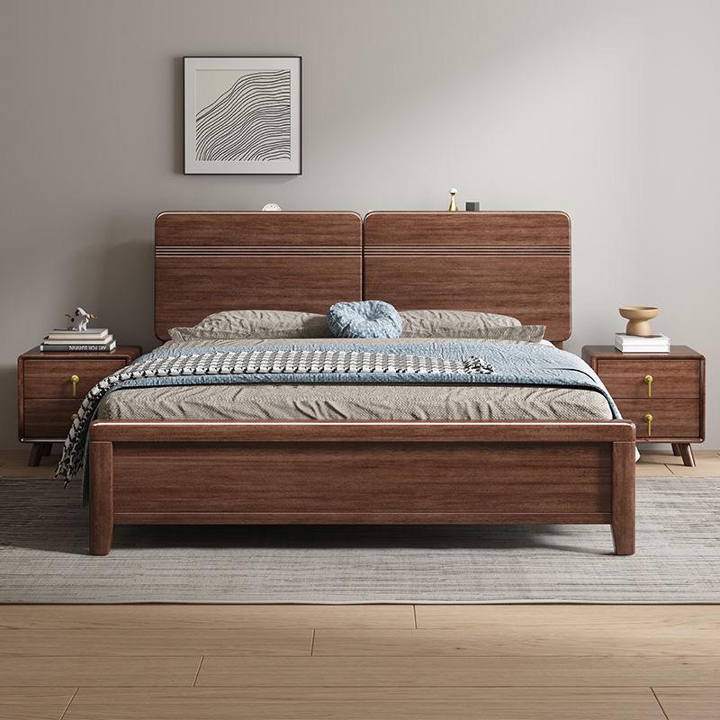 胡桃新中式WNS-T132实木床木卧1.8米双人床现代简约12.米单人气压