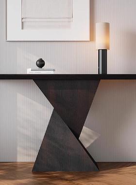 新中式入户玄关桌超窄意式轻奢玄关案桌子木黑15623胡桃木条端实