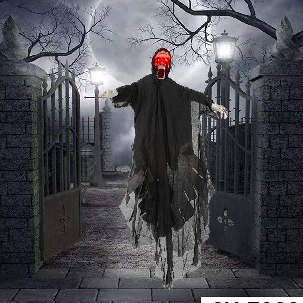 对万圣节装饰吊鬼声室控电动发光鬼叫大型动作大密派布VOM鬼置道