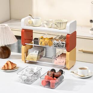 桌面奢叶零食茶咖啡收纳架置大物5960架简洁轻容量高颜值收纳盒整
