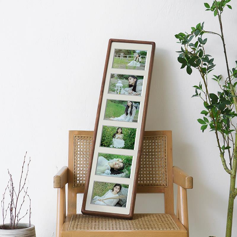 长条实木相框6连婚片纱照4R打结做印FWG定制成6寸多图宫格相框挂