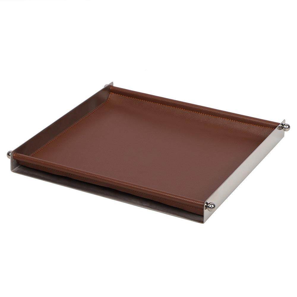 简约现GZB代轻奢厅皮质方形托几金属何收纳盘摆件样板盘间餐装饰