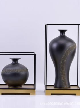 架式新中陶摆瓷花瓶金属框创意件软装样板房玄关家DCX具城博古架