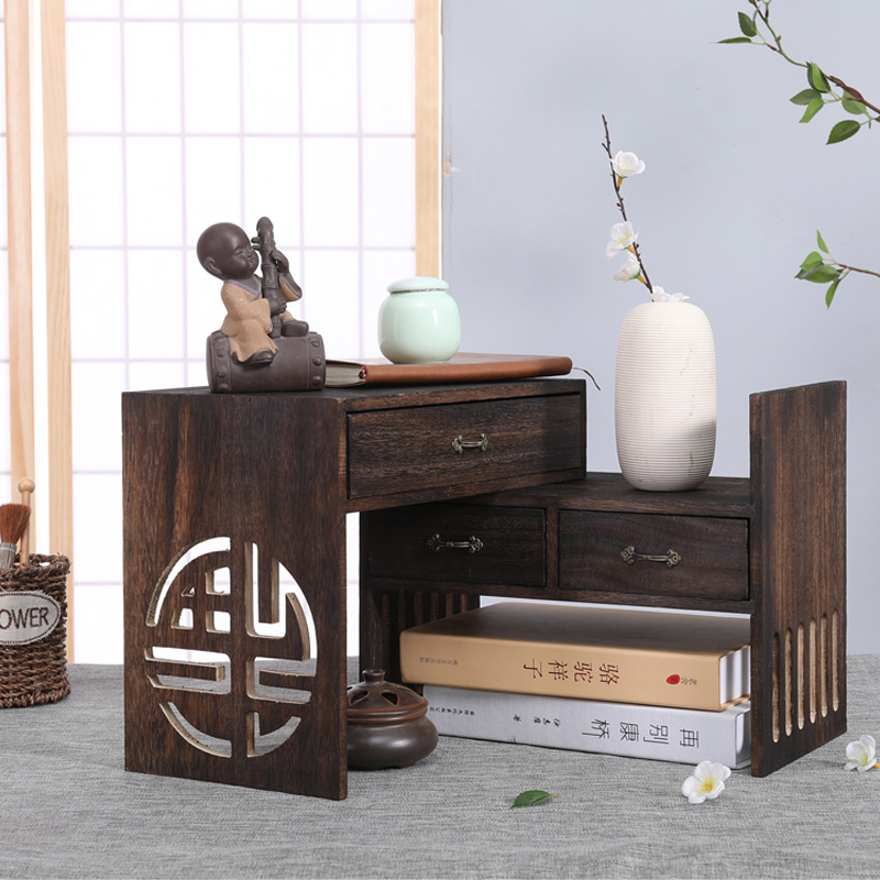 老憨实木桌面收纳架学生书桌桌上小E书架飘窗收纳书柜组合整理盒