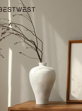 中古风花瓶陶瓷白色古宋代美学摆件罐复水插陶花培艺术X2571-W/感
