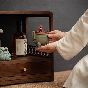 胡桃木收纳柜桌面置物架家用茶室茶具展示柜实木抽屉多宝格博古架