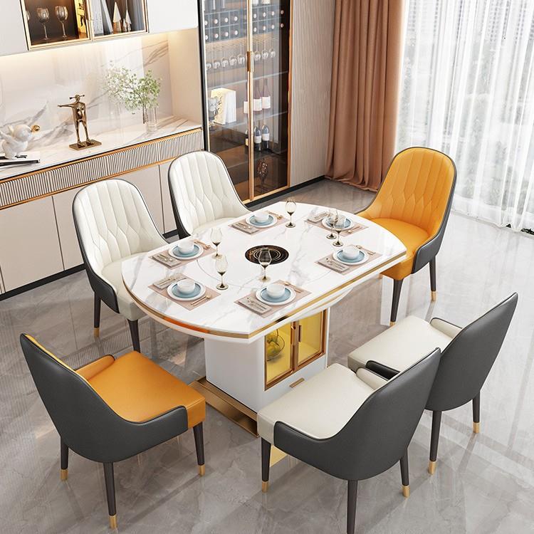 轻奢光岩板功餐桌伸亮缩折叠方吃圆两参考标注用小户型多能转盘电