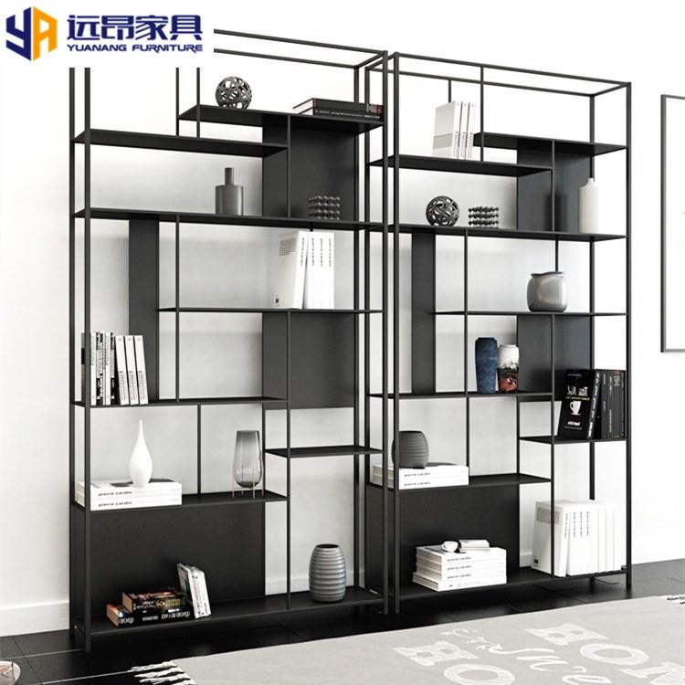 新中式铁艺书架现代落地博古架办公室书架隔断置物架工业风展示架