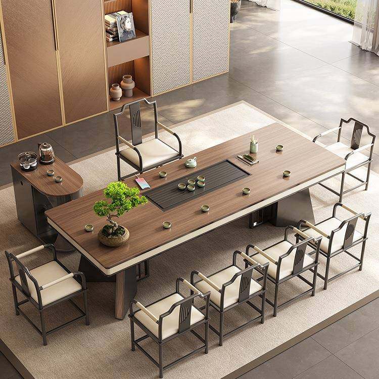 2025年新款木纹岩板大板茶桌椅组合一桌五椅新中式茶台办公室一体,基础建材,脚轮/万向轮,淘宝优惠券,粉丝福利购,淘宝优惠卷