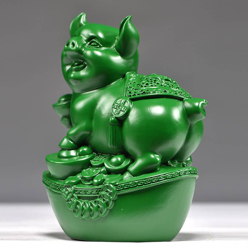 绿色木猪摆件木头猪饰品生肖木雕工艺品吉祥物实木质桌面客厅装饰