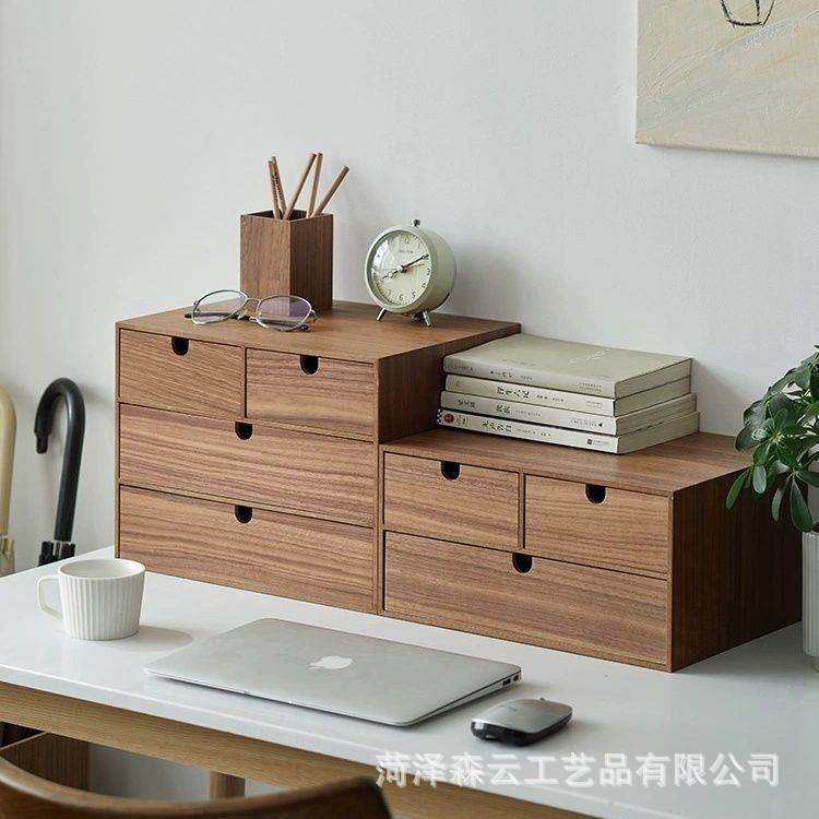 现货木质桌面收纳盒 多层抽屉式文具杂物整理柜 办公桌面储物盒