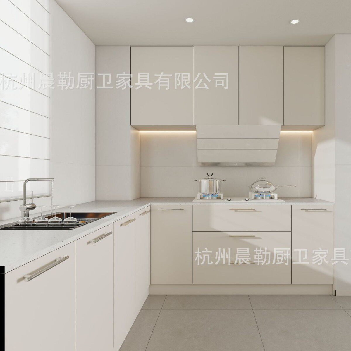 厨房柜子落地式石英石台面吊柜组合家用灶台家装实木收纳柜现代风
