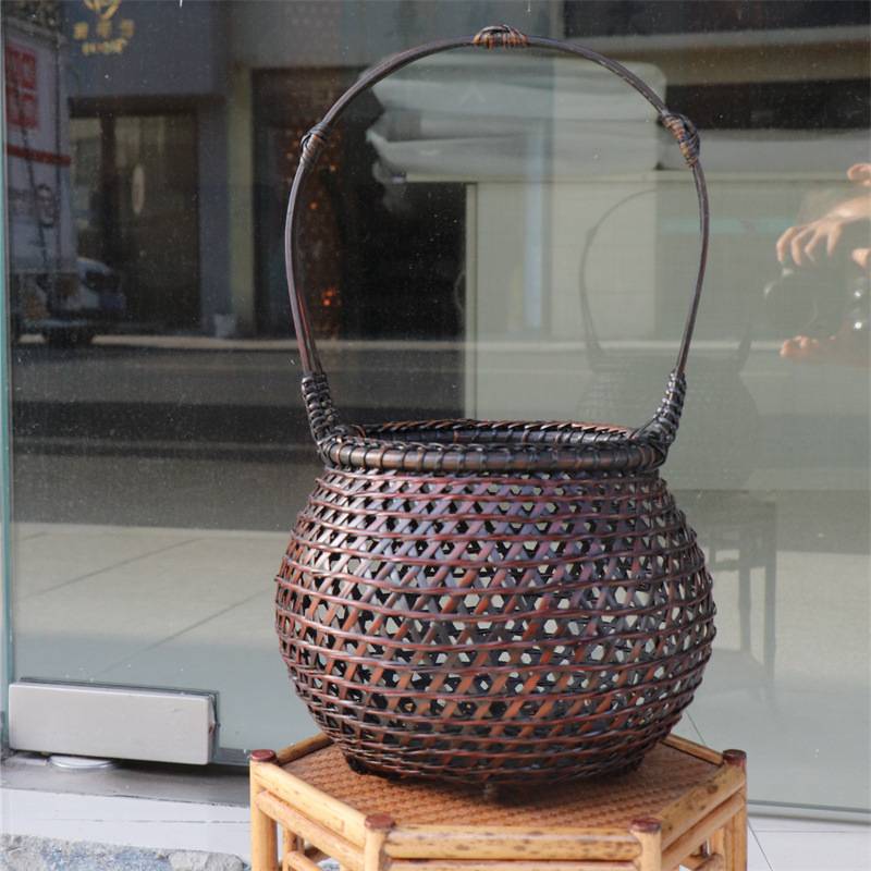 日式竹编花器 竹茶道花篮 插花器皿竹制品 传统插花器 竹编工艺