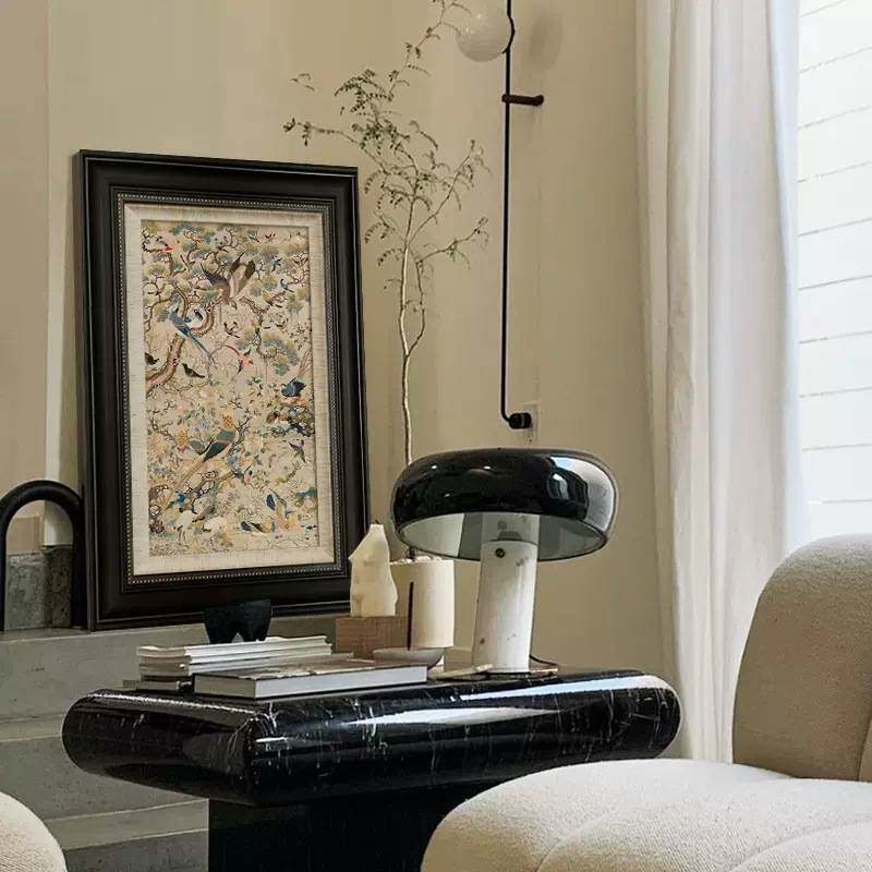 花鸟祥和图玄关法式中古风餐厅装饰画新中式客厅挂画复古艺术国画