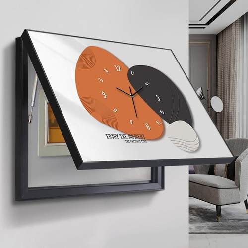 时钟电表箱装饰画多媒体遮挡电闸强弱配电箱挂画免打孔带钟表壁画