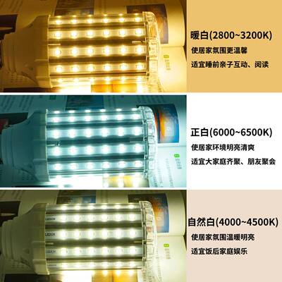 LED玉米灯恒流E27螺口30W客厅灯暖白护眼节能灯三色变光灯泡超亮