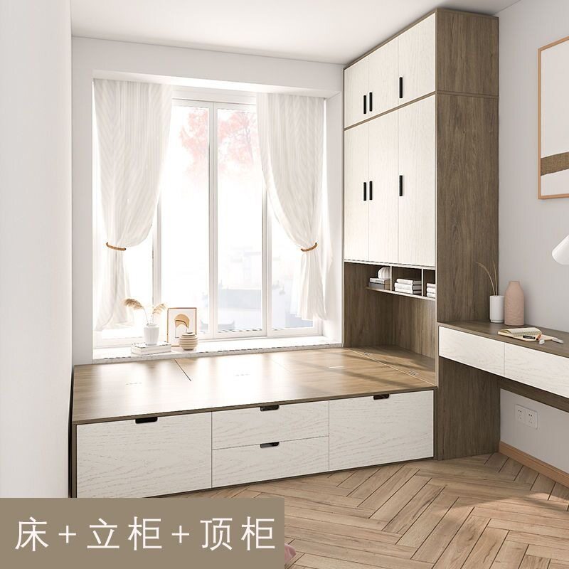 小户型多功能榻榻米床柜一体加书桌高箱储物床衣柜组合省空间
