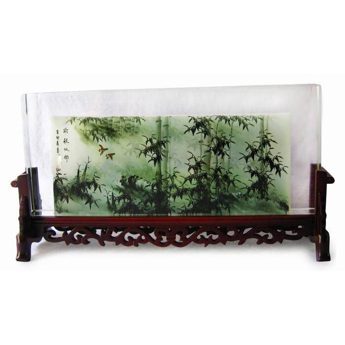 水晶内画屏风客厅商务摆件梅花牡丹花开富贵图八骏图大件工艺品