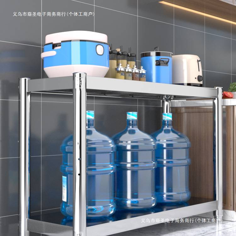 厨房不锈钢置物架落地层架多功能二层货架厨具收纳微波炉烤箱架子