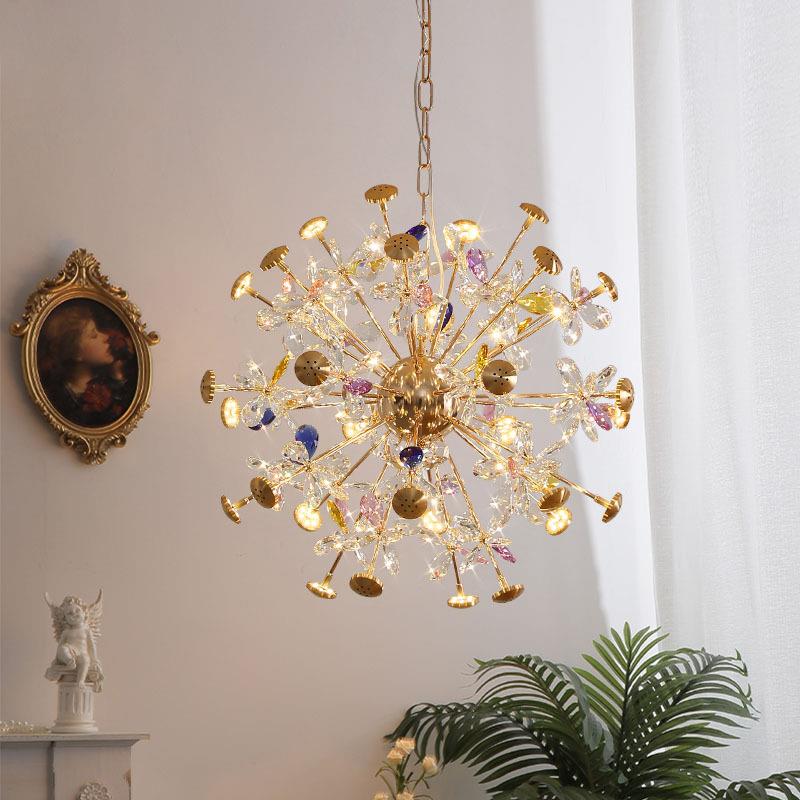 轻奢彩色水晶餐厅吊灯简约创意花瓣蒲公英温馨公主女孩客厅卧室灯