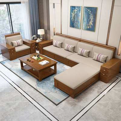 新中式实木沙发家用客厅大小户型冬夏两用酒店民宿高箱储物沙发