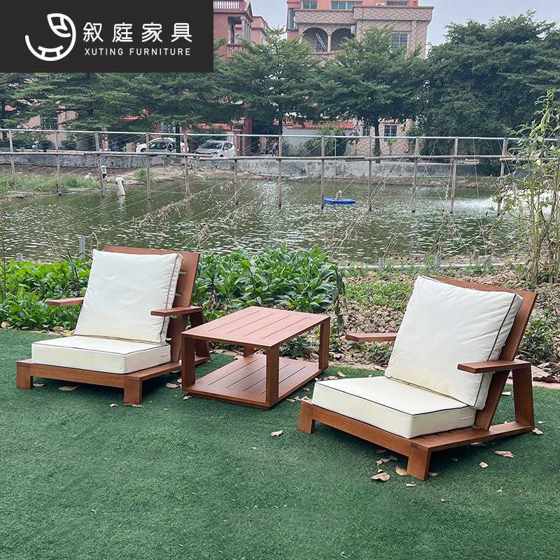 户外实木沙发别墅室外庭院花园休闲躺椅铝合金露天阳台防腐木家具