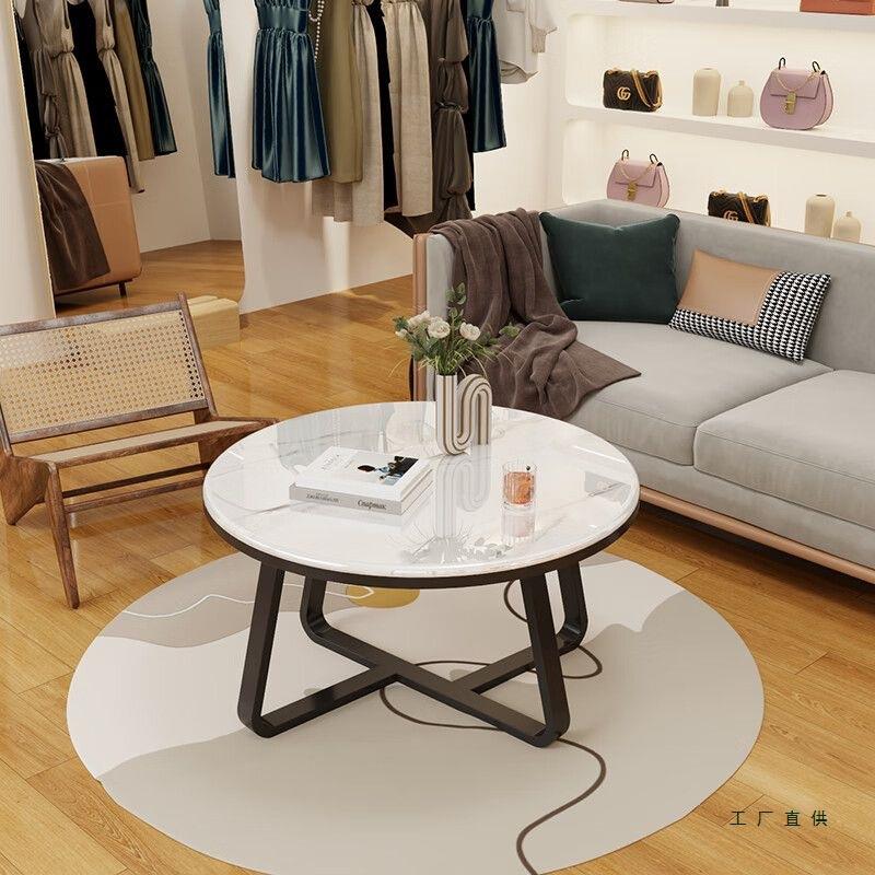 轻奢圆形岩板茶几简约圆形茶几客厅家用办公茶几桌小户型小茶网红