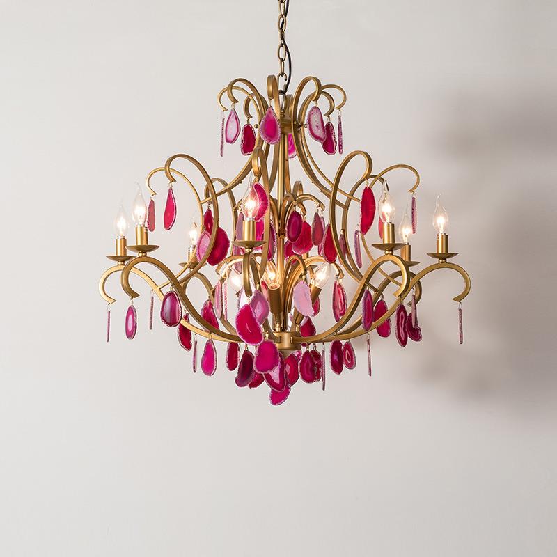 跨境灯饰美式卧室吊灯餐厅灯创意个性紫色玛瑙水晶灯客厅吊灯