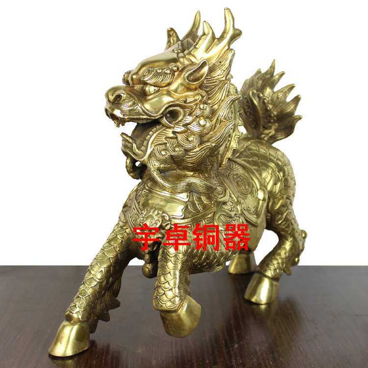 宇卓铜器  纯铜福字鹿角麒麟 工艺品 铜麒麟家居装饰办公室摆件
