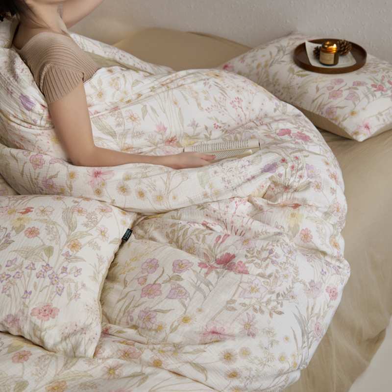 A类双层纱 四件套四季床上用品床单被套被罩被单复古印花