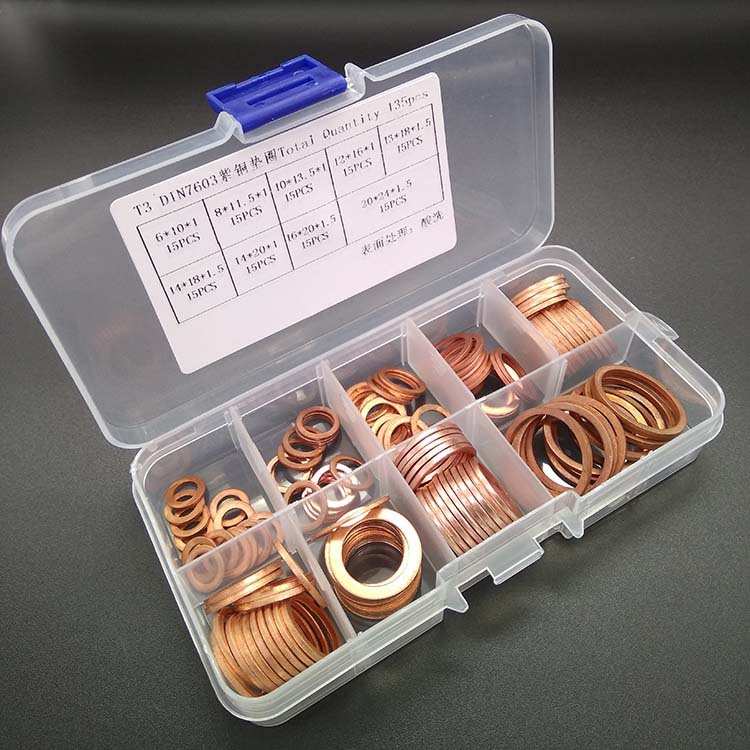DIN7603 135PCS 紫铜油封垫片盒装 紫铜垫片平垫圈套装 外销