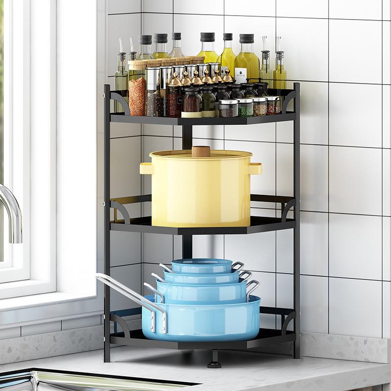 厨房锅用架子新款方管家物架转角锅具收纳架五墙置角落地式多层角