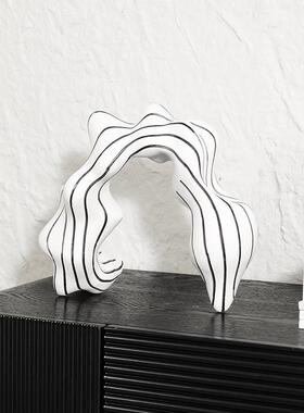 现代约客厅黑G25334色板线条艺术摆柜件家居玄关简电视样间软装饰