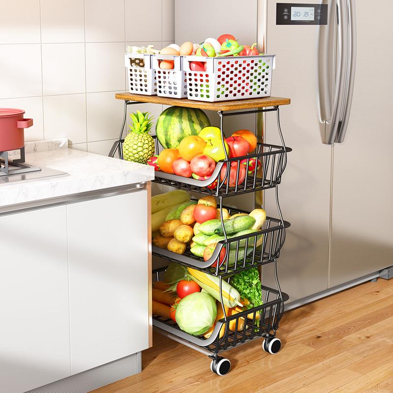 帅仕小推车菜置物架厨房落地CSA食层家用零水果收纳蔬多菜篮子置