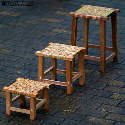 藤编凳子859用云南民族工网红小凳子家儿手童矮凳简约换鞋凳木.