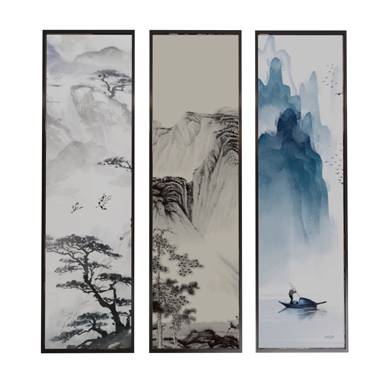 新中式高端山水画艺术玻璃客厅屏风隔断入口入口浴.室家居隔断