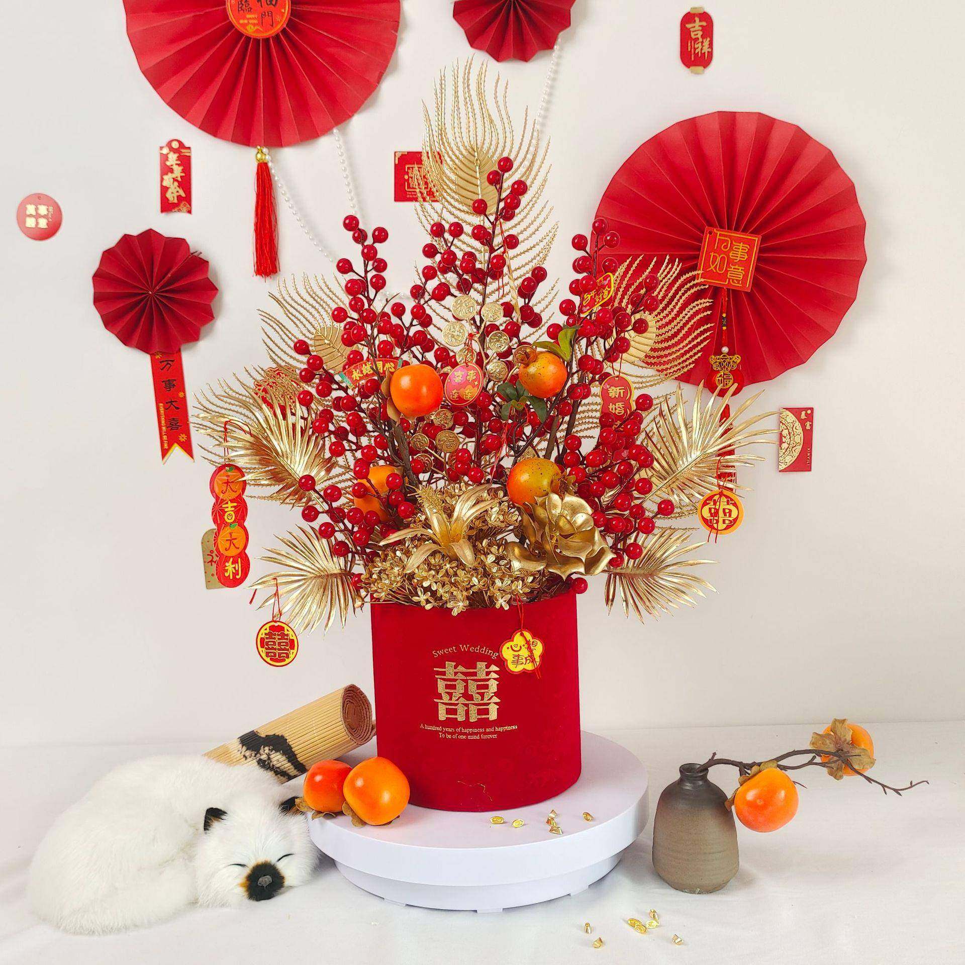 2福025餐新年抱抱桶福套年宵花桶套装乔迁之喜26福桶摆春节福桶桶