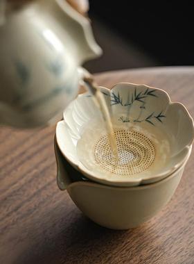 草木XPI竹叶灰手绘子茶漏茶滤茶过滤网茶水分离茶夫隔陶瓷滤茶功