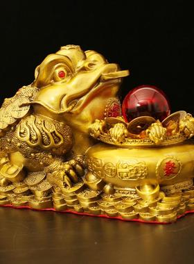 聚宝盆金蟾黄铜家公居件桌客厅办室UOG面装饰品店摆铺开业送礼铜