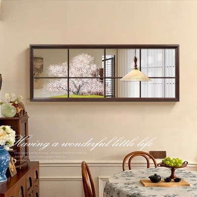 中古风客厅背景墙装饰画法式w复古餐厅横版镜子挂画小众高级感壁