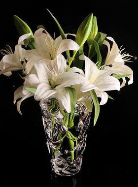 花瓶创FGW意石花纹璃摆件水培水养鲜花器家用客厅插花绿玻植