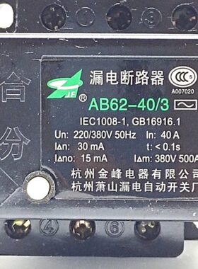 杭州萧山金峰AB62-40A/3 63A/4漏电断路保护器工地短路用电箱开关