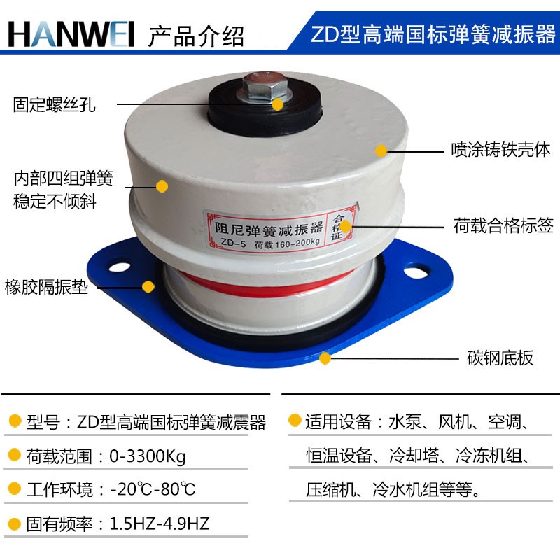 风机阻尼减震器 ZD型重型阻尼弹簧减震器 汉威空调水泵阻尼隔振器