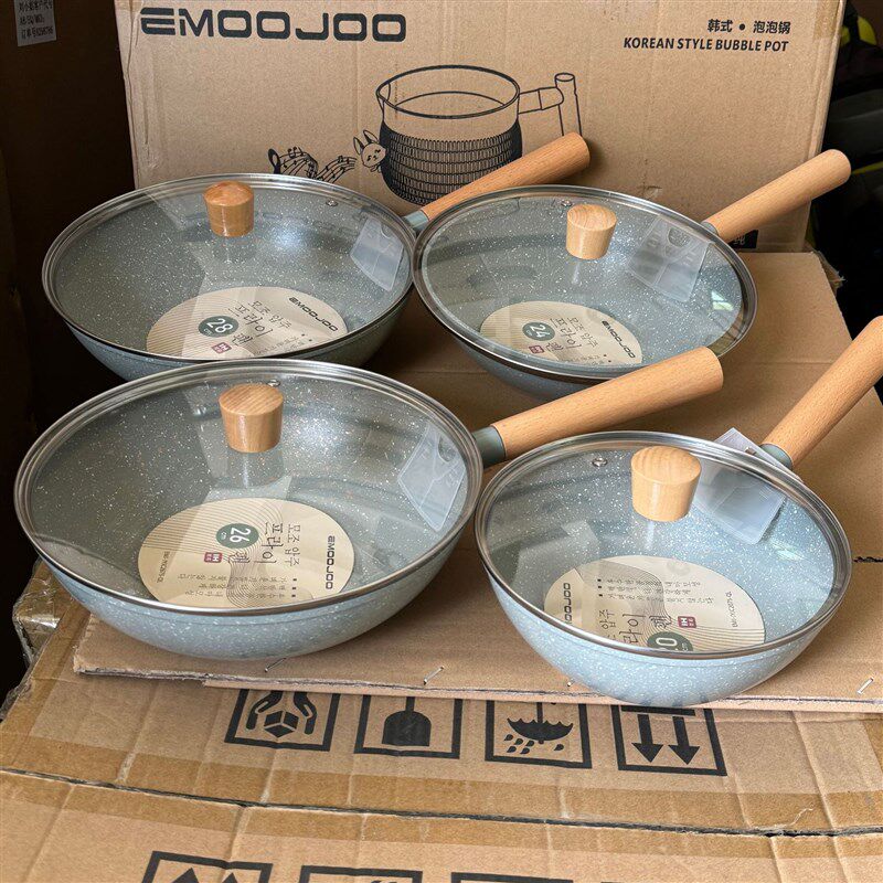 新款韩式不粘锅麦饭石家用炒菜锅铝合金平底煎饼锅少油烟电磁炉通