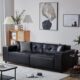 黑色复古沙发小户型吐司沙发意式 皮艺极简奶油风双三人豆腐块沙发