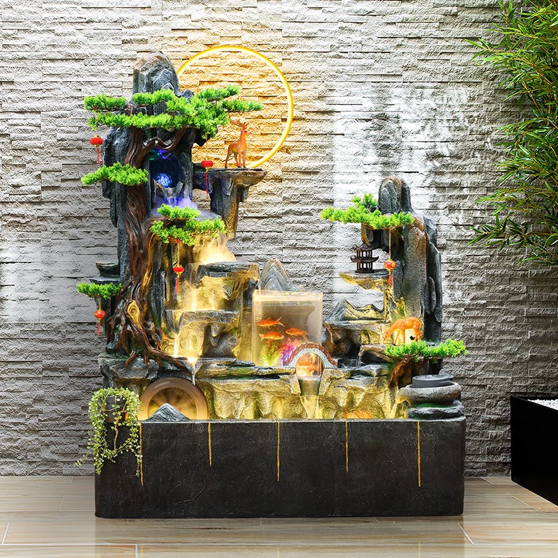 办公室鱼缸加湿器现代客厅v阳台循环水盆景观假山流水造景园艺摆